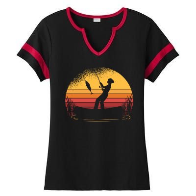 Girl Fishing Sunset Ladies Halftime Notch Neck Tee