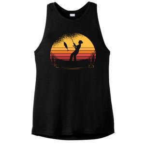 Girl Fishing Sunset Ladies PosiCharge Tri-Blend Wicking Tank