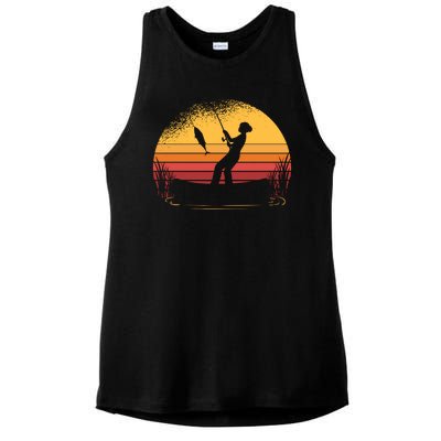 Girl Fishing Sunset Ladies PosiCharge Tri-Blend Wicking Tank