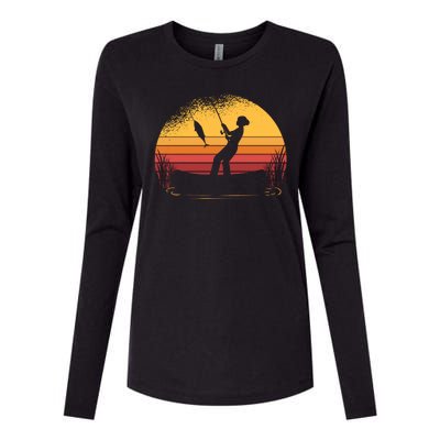 Girl Fishing Sunset Womens Cotton Relaxed Long Sleeve T-Shirt