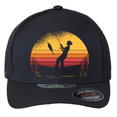 Girl Fishing Sunset Flexfit Unipanel Trucker Cap