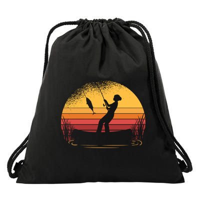 Girl Fishing Sunset Drawstring Bag