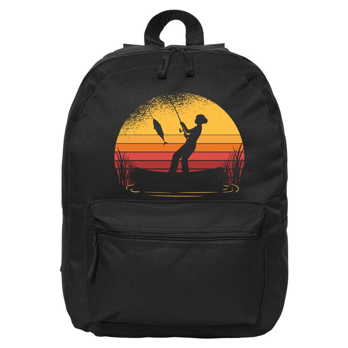 Girl Fishing Sunset 16 in Basic Backpack