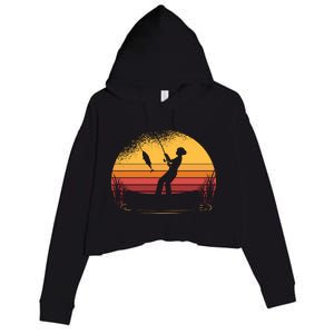 Girl Fishing Sunset Crop Fleece Hoodie