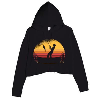 Girl Fishing Sunset Crop Fleece Hoodie