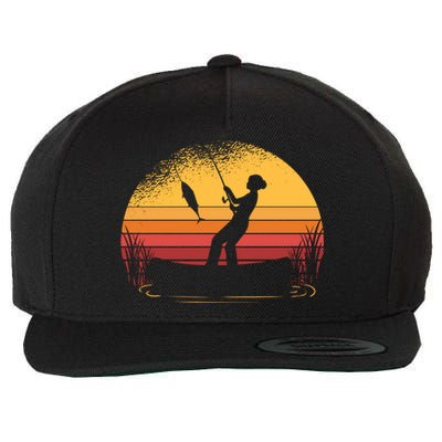 Girl Fishing Sunset Wool Snapback Cap