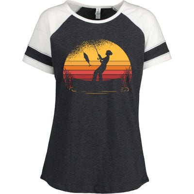 Girl Fishing Sunset Enza Ladies Jersey Colorblock Tee