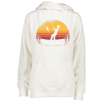 Girl Fishing Sunset Womens Funnel Neck Pullover Hood