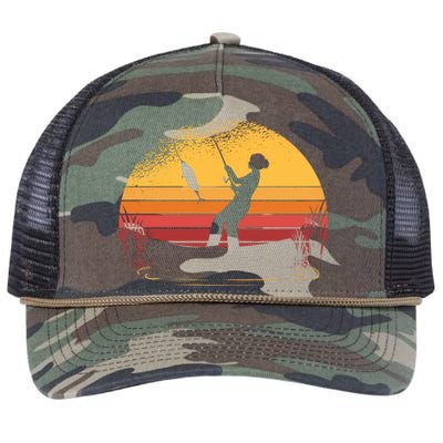 Girl Fishing Sunset Retro Rope Trucker Hat Cap