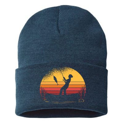 Girl Fishing Sunset Sustainable Knit Beanie