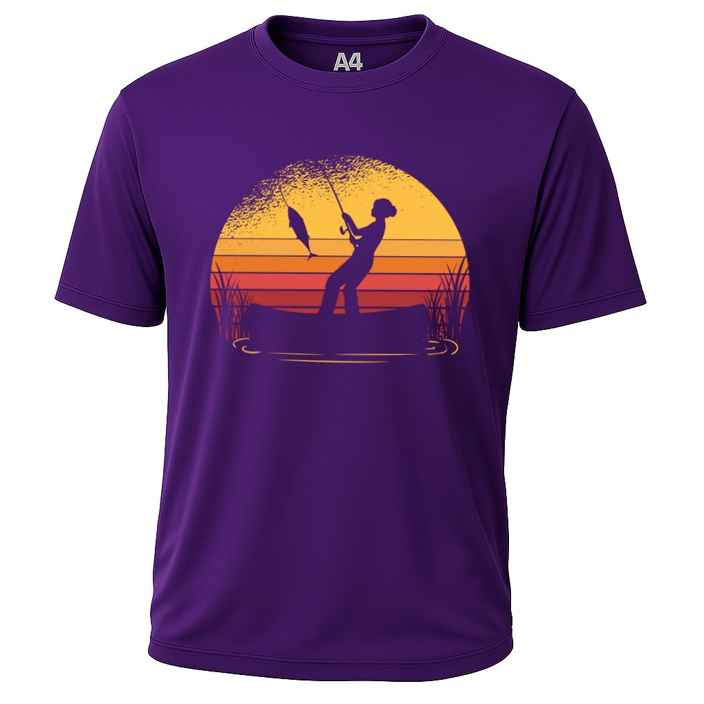 Girl Fishing Sunset Cooling Performance Crew T-Shirt