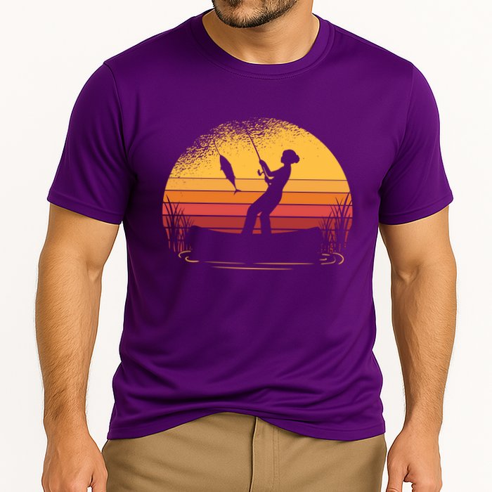 Girl Fishing Sunset Cooling Performance Crew T-Shirt