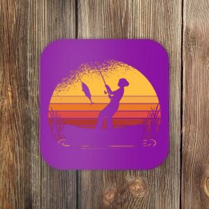 Girl Fishing Sunset Coaster