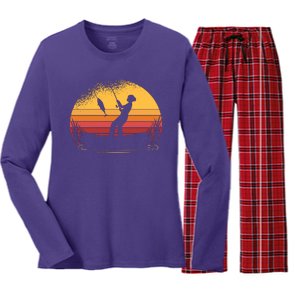 Girl Fishing Sunset Women's Long Sleeve Flannel Pajama Set 