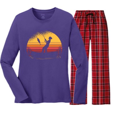 Girl Fishing Sunset Women's Long Sleeve Flannel Pajama Set 