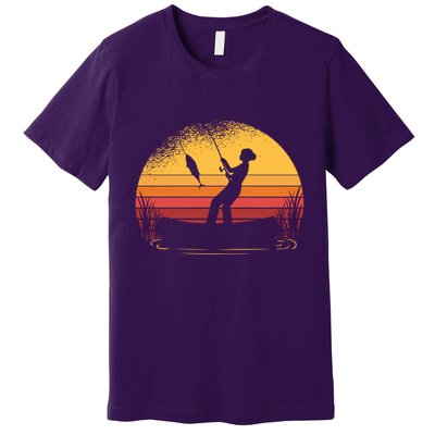 Girl Fishing Sunset Premium T-Shirt