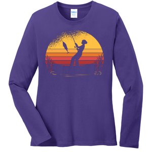 Girl Fishing Sunset Ladies Long Sleeve Shirt