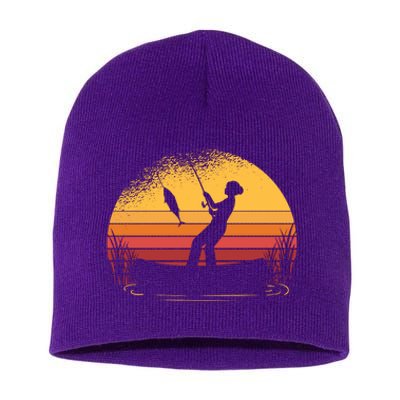 Girl Fishing Sunset Short Acrylic Beanie