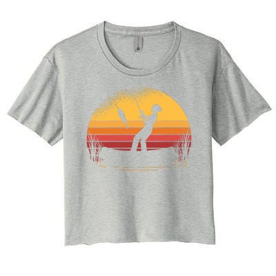 Girl Fishing Sunset Women's Crop Top Tee