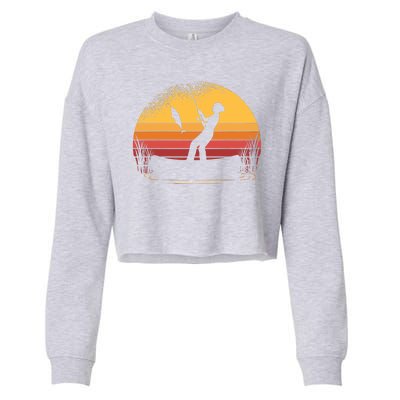 Girl Fishing Sunset Cropped Pullover Crew