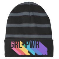 Girl Power Colorful Striped Beanie with Solid Band