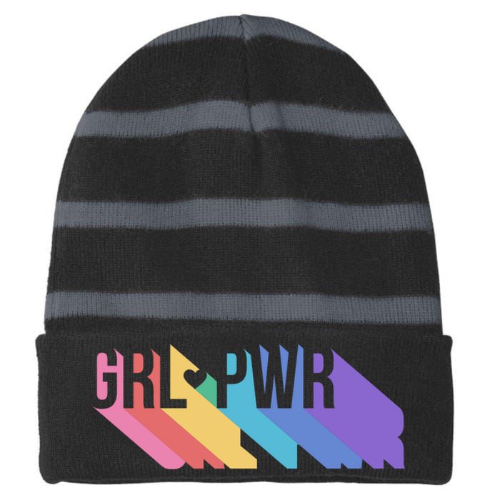 Girl Power Colorful Striped Beanie with Solid Band