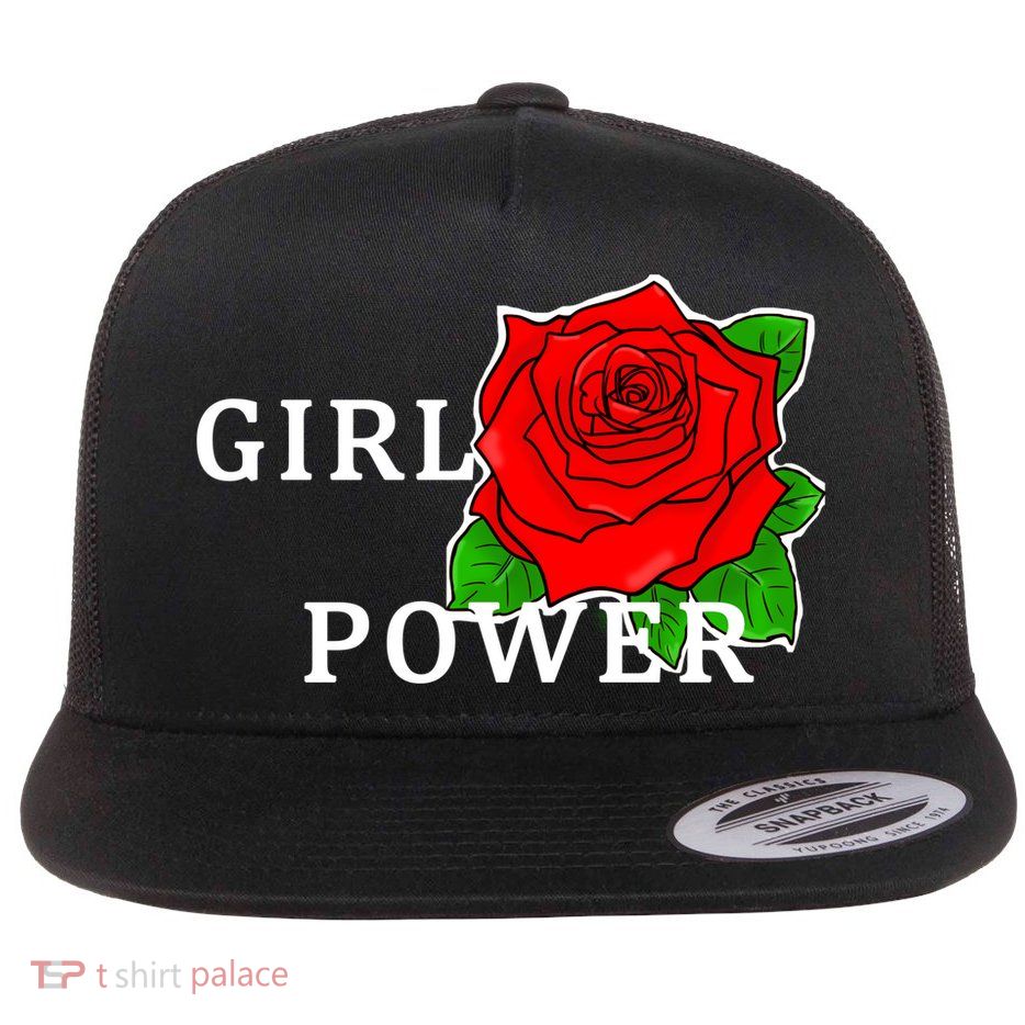 Girl Power Rose Flat Bill Trucker Hat