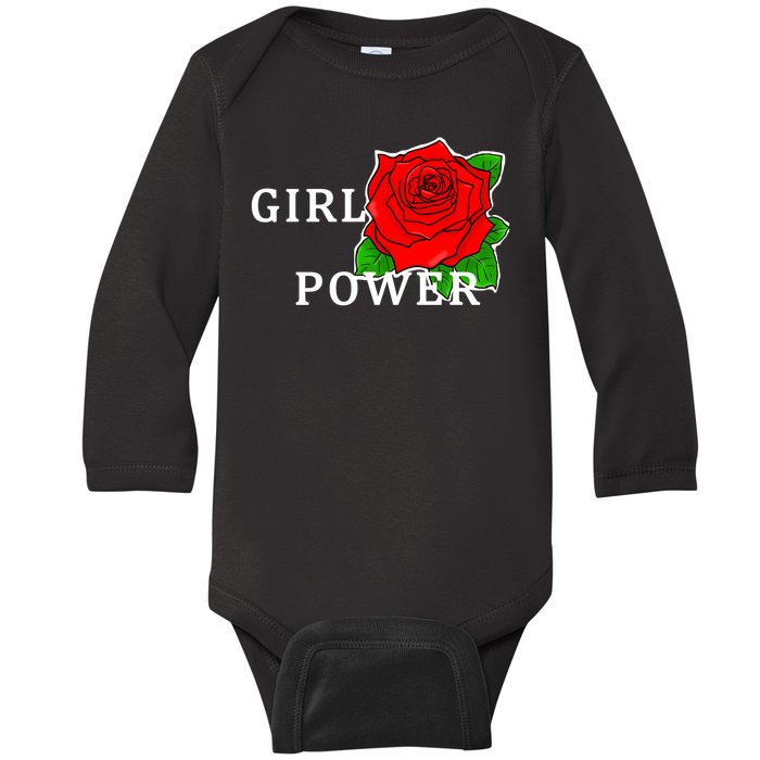 Girl Power Rose Baby Long Sleeve Bodysuit