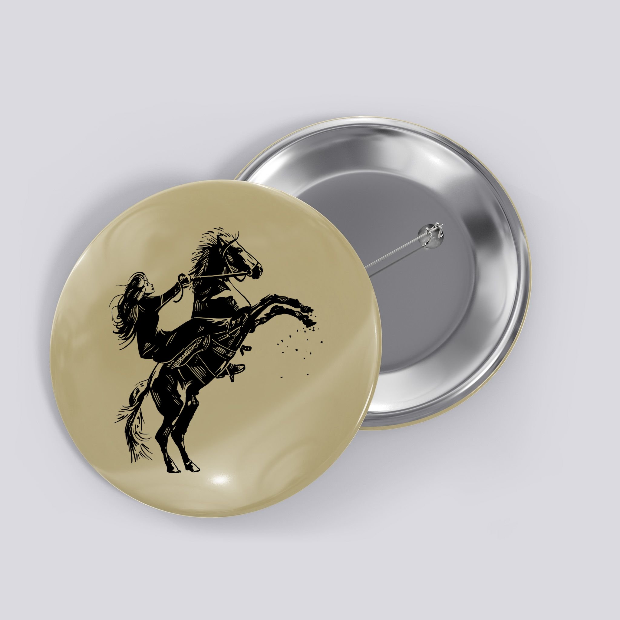 Girl Riding Horse Equitation Button
