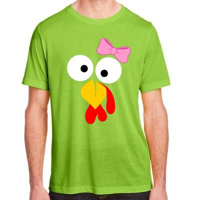 Girl Turkey Face Pink Bow Thanksgiving Day Adult ChromaSoft Performance T-Shirt