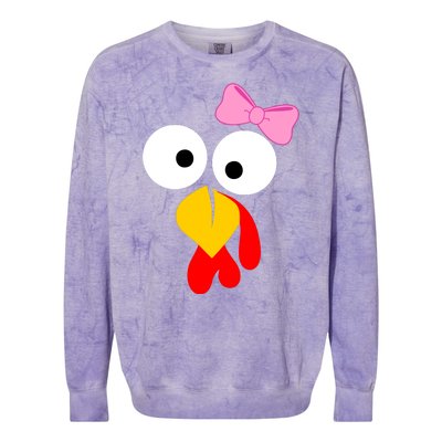 Girl Turkey Face Pink Bow Thanksgiving Day Colorblast Crewneck Sweatshirt