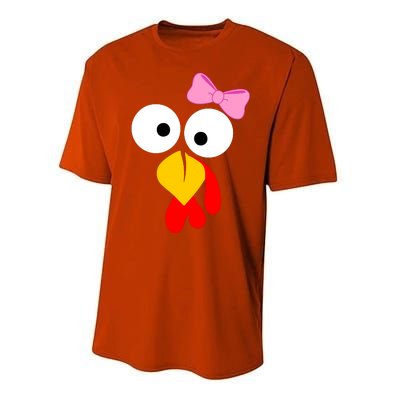 Girl Turkey Face Pink Bow Thanksgiving Day Performance Sprint T-Shirt