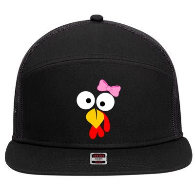 Girl Turkey Face Pink Bow Thanksgiving Day 7 Panel Mesh Trucker Snapback Hat