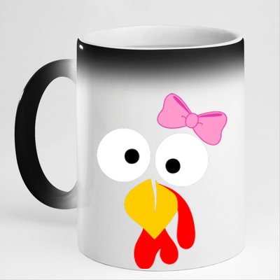 Girl Turkey Face Pink Bow Thanksgiving Day 11oz Black Color Changing Mug