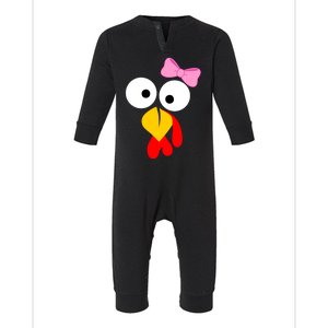 Girl Turkey Face Pink Bow Thanksgiving Day Infant Fleece One Piece