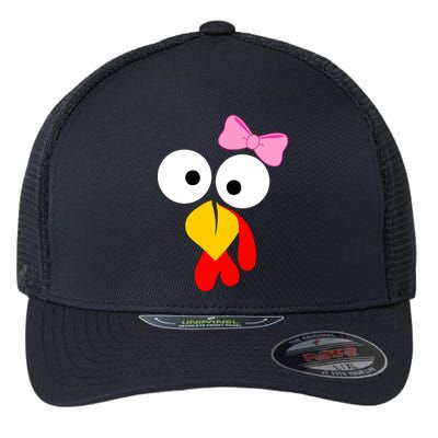 Girl Turkey Face Pink Bow Thanksgiving Day Flexfit Unipanel Trucker Cap