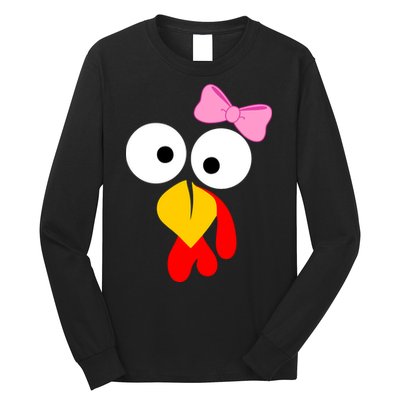 Girl Turkey Face Pink Bow Thanksgiving Day Long Sleeve Shirt