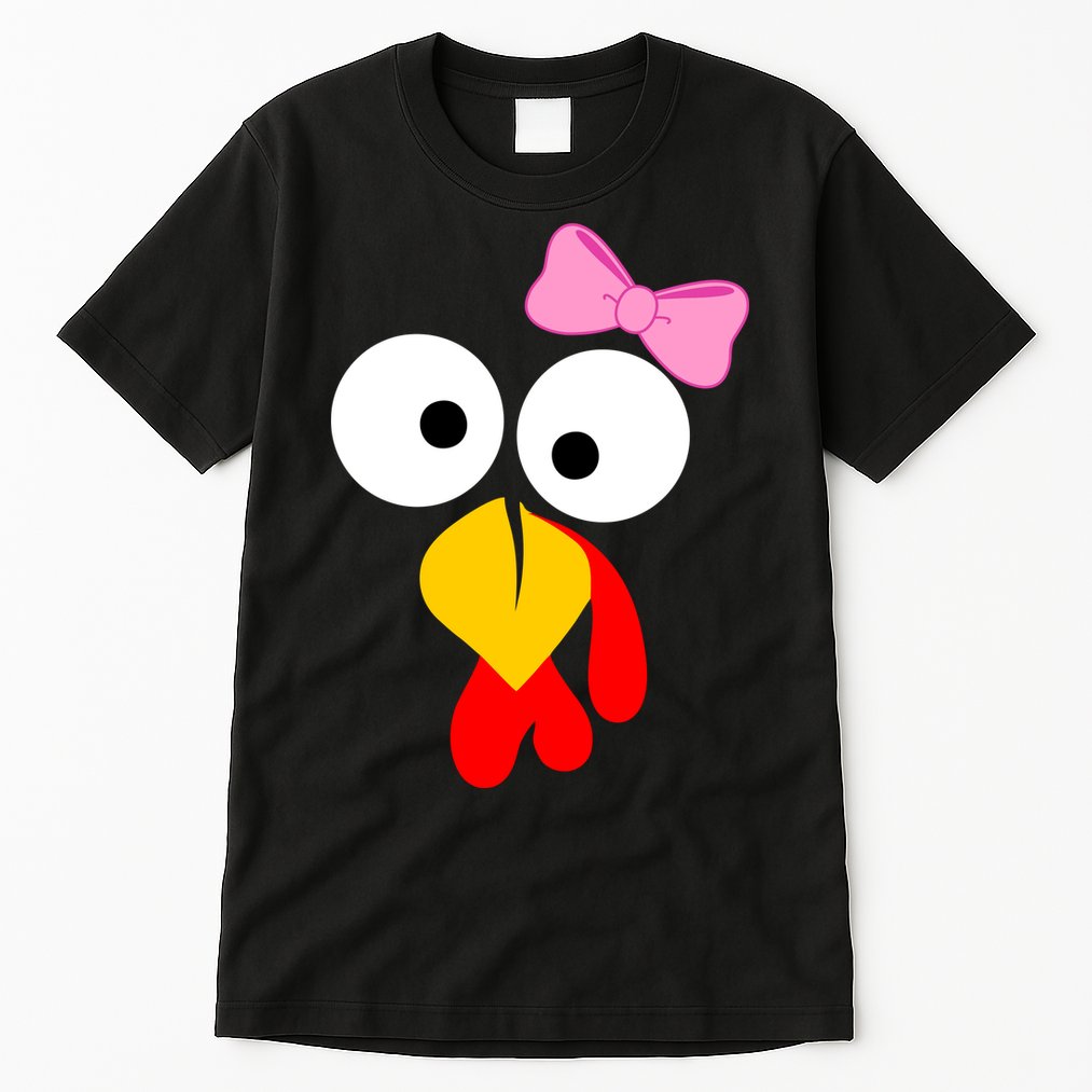 Girl Turkey Face Pink Bow Thanksgiving Day Tall T-Shirt