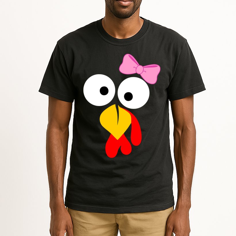 Girl Turkey Face Pink Bow Thanksgiving Day Tall T-Shirt
