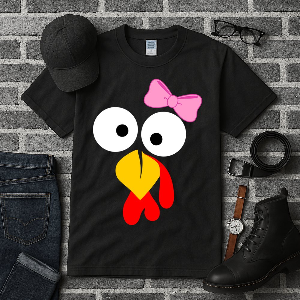 Girl Turkey Face Pink Bow Thanksgiving Day Tall T-Shirt