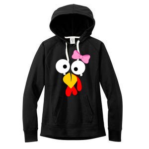 Girl Turkey Face Pink Bow Thanksgiving Day Women's Fleece Hoodie