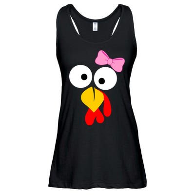 Girl Turkey Face Pink Bow Thanksgiving Day Ladies Essential Flowy Tank