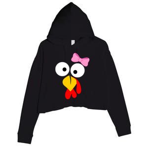 Girl Turkey Face Pink Bow Thanksgiving Day Crop Fleece Hoodie