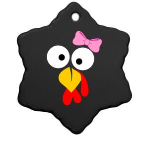 Girl Turkey Face Pink Bow Thanksgiving Day Ceramic Star Ornament