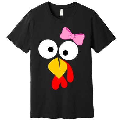 Girl Turkey Face Pink Bow Thanksgiving Day Premium T-Shirt