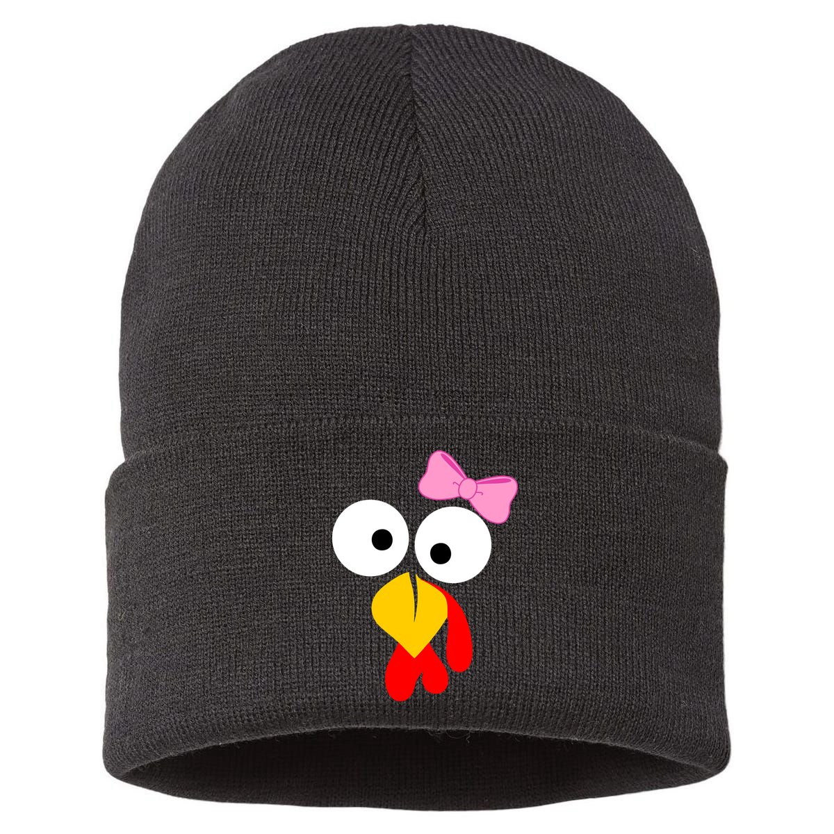 Girl Turkey Face Pink Bow Thanksgiving Day Sustainable Knit Beanie