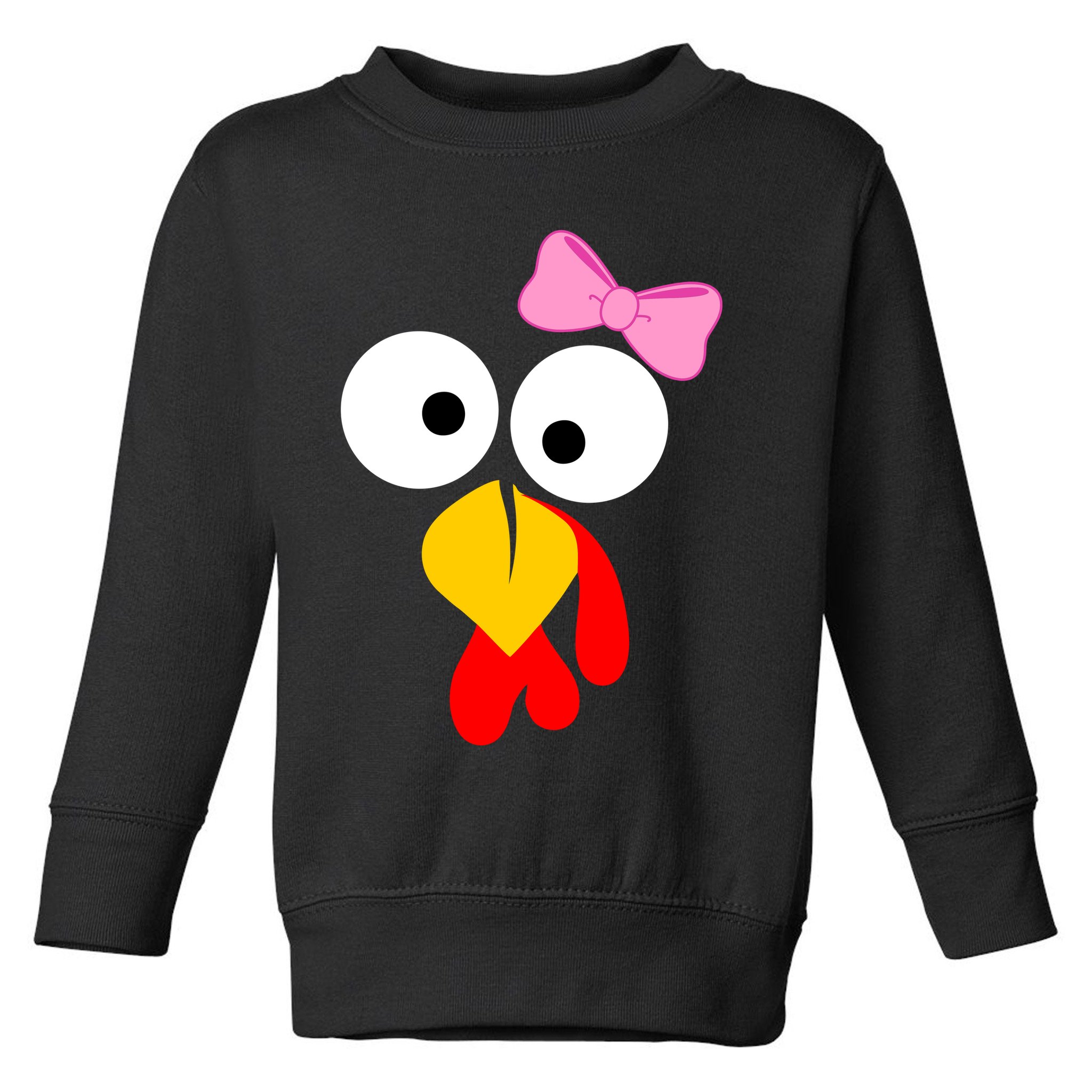 Girl Turkey Face Pink Bow Thanksgiving Day Toddler Sweatshirt