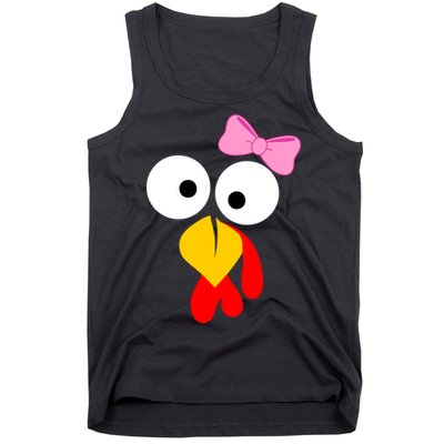 Girl Turkey Face Pink Bow Thanksgiving Day Tank Top