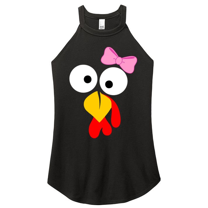 Girl Turkey Face Pink Bow Thanksgiving Day Women's Perfect Tri Rocker Tank