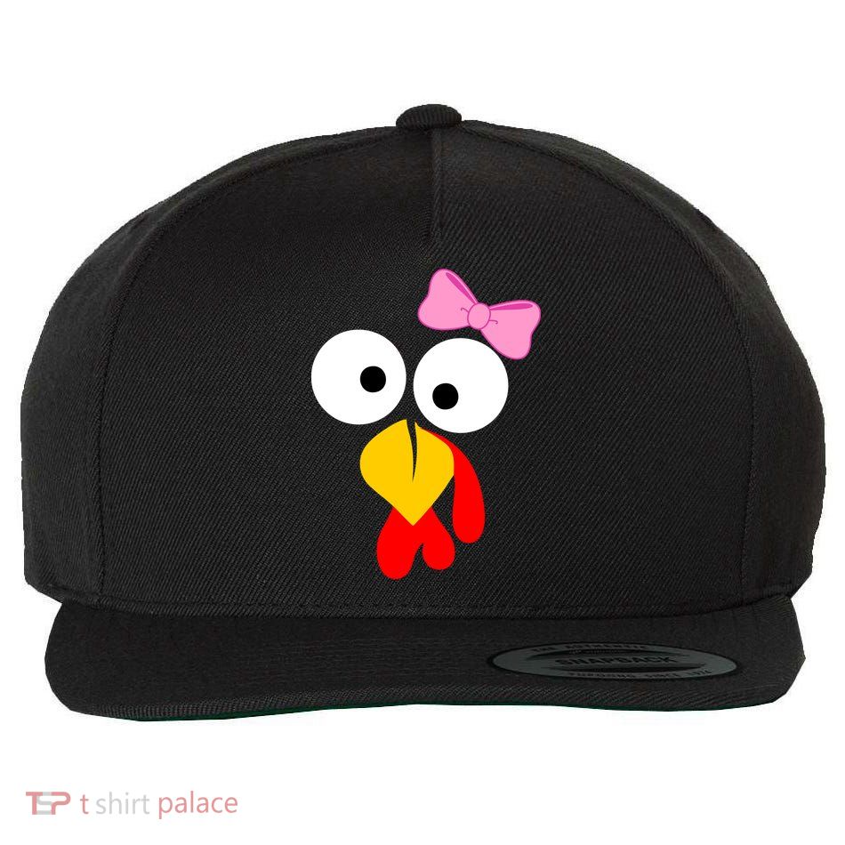 Girl Turkey Face Pink Bow Thanksgiving Day Wool Snapback Cap